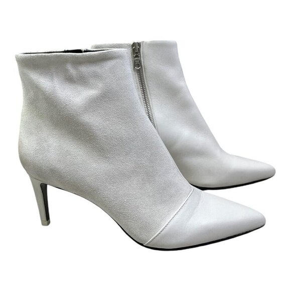 Rag & Bone BEHA White Suede Moto Boot Stiletto Heel Pointed Toe Bootie SZ 8.5 - Picture 2 of 12